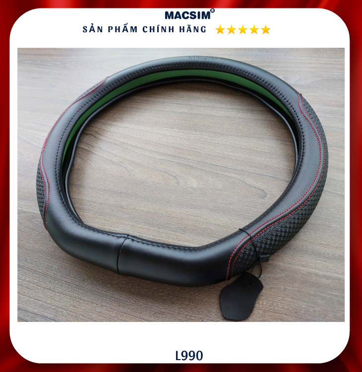 Bọc vô lăng cao cấp Macsim mã Dcut mã  L990 màu đen chỉ đỏ