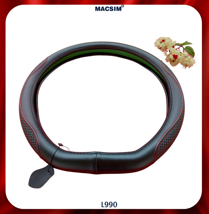 Bọc vô lăng cao cấp Macsim mã Dcut mã  L990 màu đen chỉ đỏ