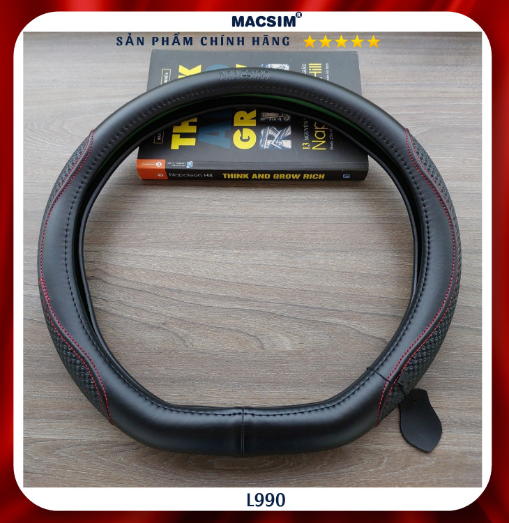 Bọc vô lăng cao cấp Macsim mã Dcut mã  L990 màu đen chỉ đỏ