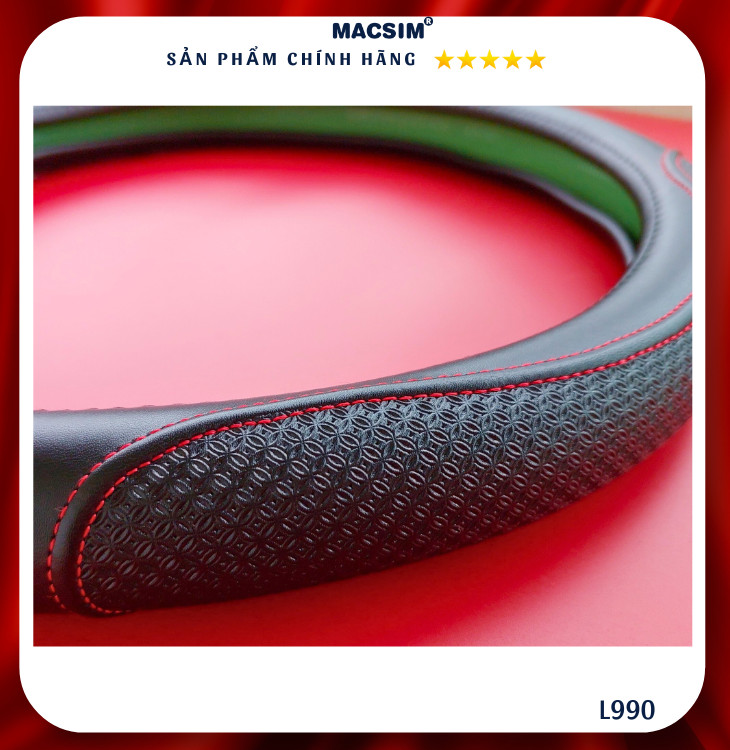 Bọc vô lăng cao cấp Macsim mã Dcut mã  L990 màu đen chỉ đỏ