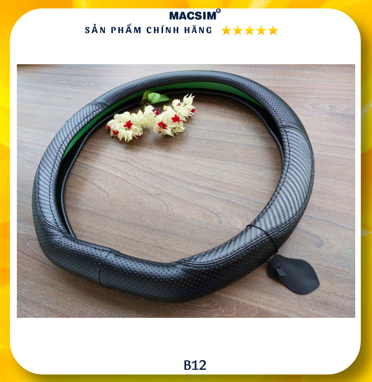 Bọc vô lăng ô tô Macsim mã DCUT B12 màu đen da thật cao cấp-khâu tay-lõi silicon