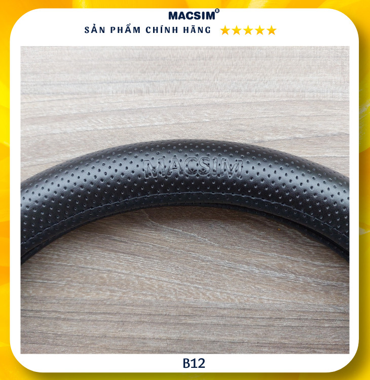 Bọc vô lăng ô tô Macsim mã DCUT B12 màu đen da thật cao cấp-khâu tay-lõi silicon
