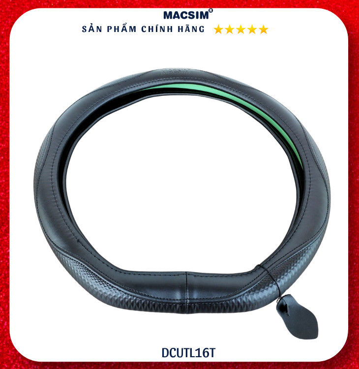 Bọc vô lăng ô tô Macsim mã DCUT L16T màu đen da thật cao cấp-khâu tay-lõi silicon