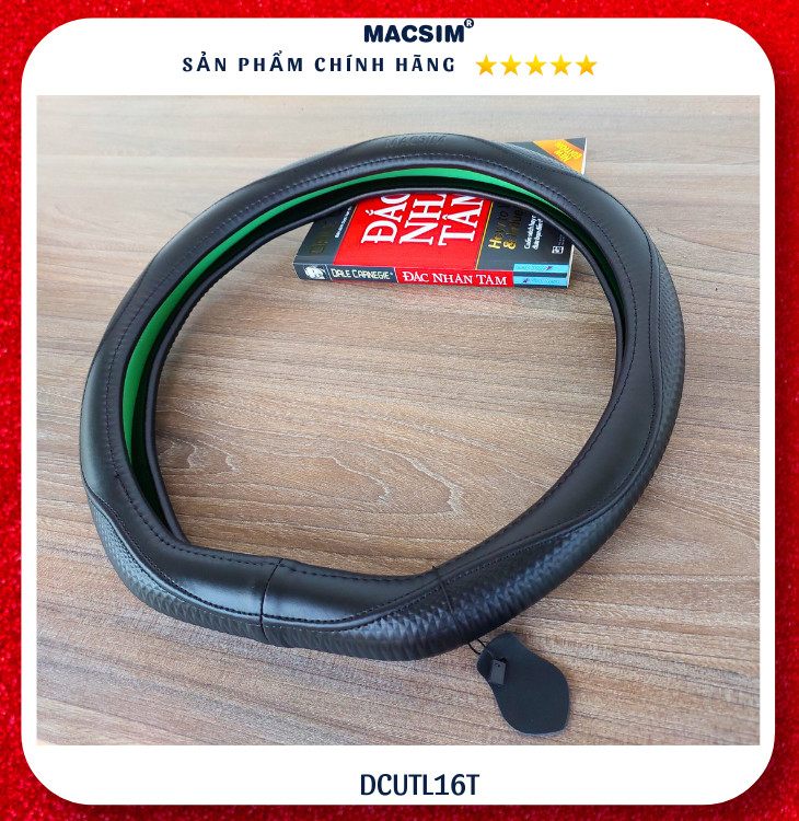 Bọc vô lăng ô tô Macsim mã DCUT L16T màu đen da thật cao cấp-khâu tay-lõi silicon