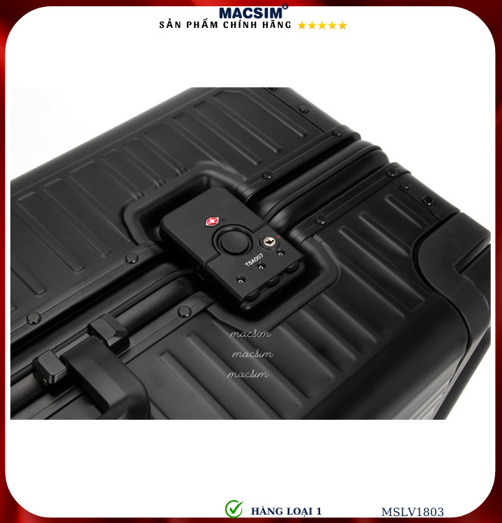 Vali hợp kim nhôm cao cấp Macsim MSLV1803 cỡ  24inches màu đen hàng loại 1