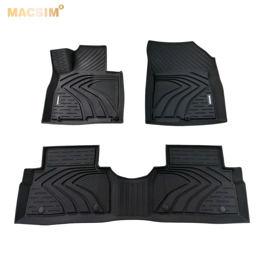 Thảm lót sàn xe ô tô Hyundai Santafe 2019- đến nay Nhãn hiệu Macsim chất liệu nhựa TPE đúc khuôn cao cấp - màu đen