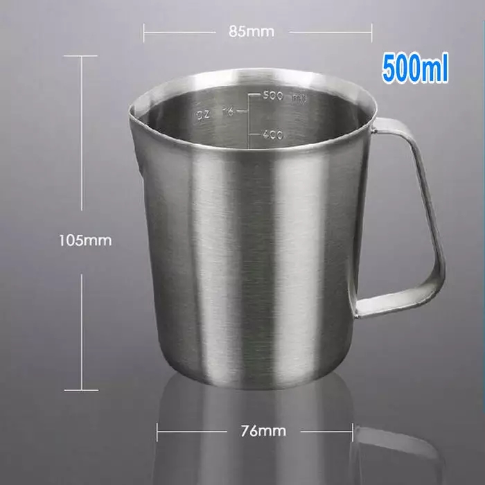 Ca inox 500 ml, chia vạch, không nắp