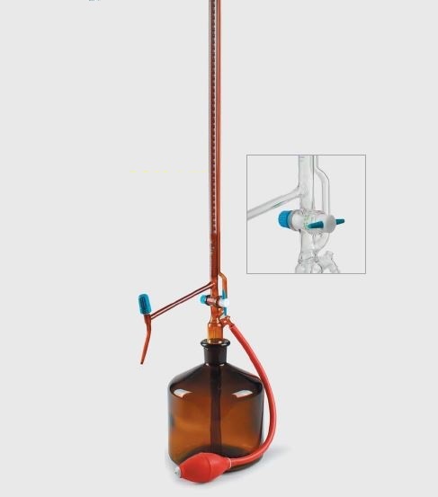 Buret tự động nâu 25ml class AS + chai 2L + Quả bóp