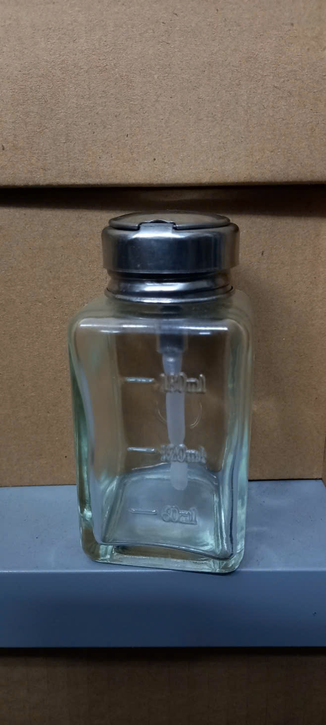 Chai đựng cồn thuỷ tinh vuông 180ml nắp inox
