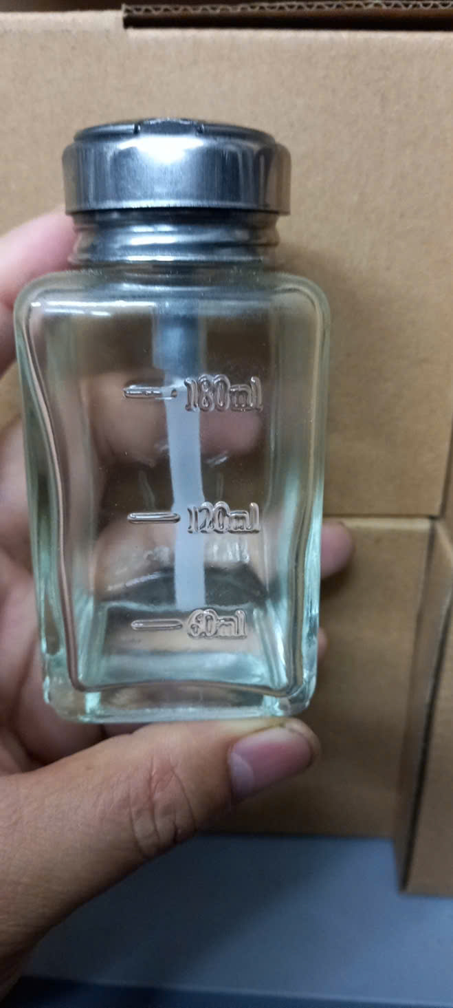 Chai đựng cồn thuỷ tinh vuông 180ml nắp inox