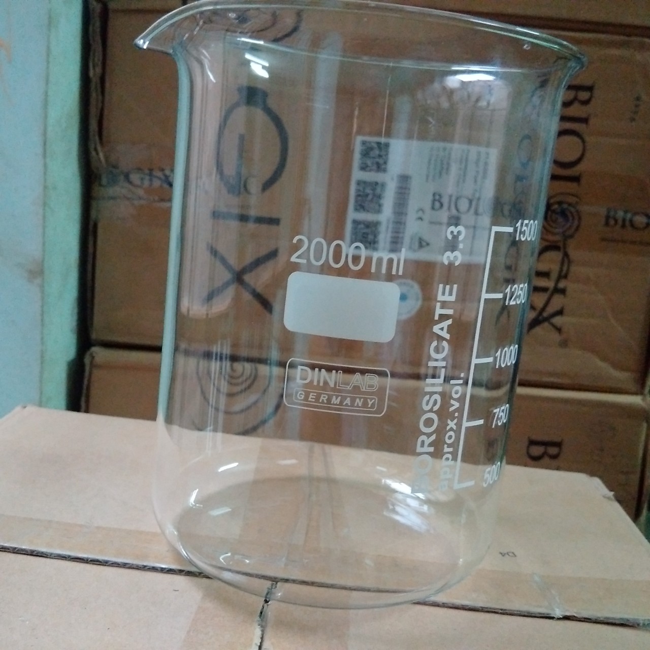 Cốc đốt thấp thành 2000ml - Dinlab - Đức