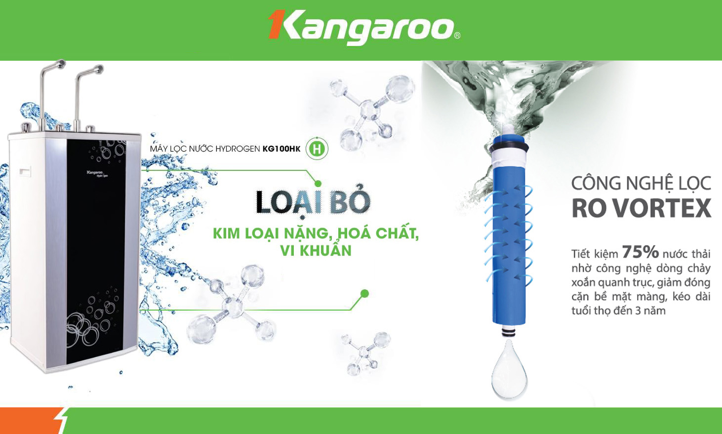 Máy lọc nước 2 vòi Kangaroo Hydrogen KG100HK