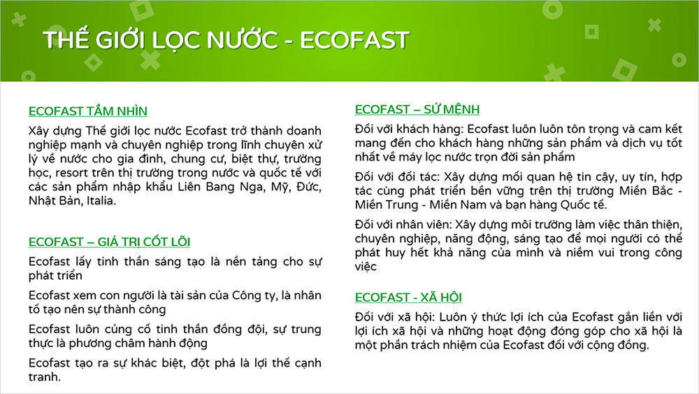 Tầm nhìn thế giới lọc nước Ecofast