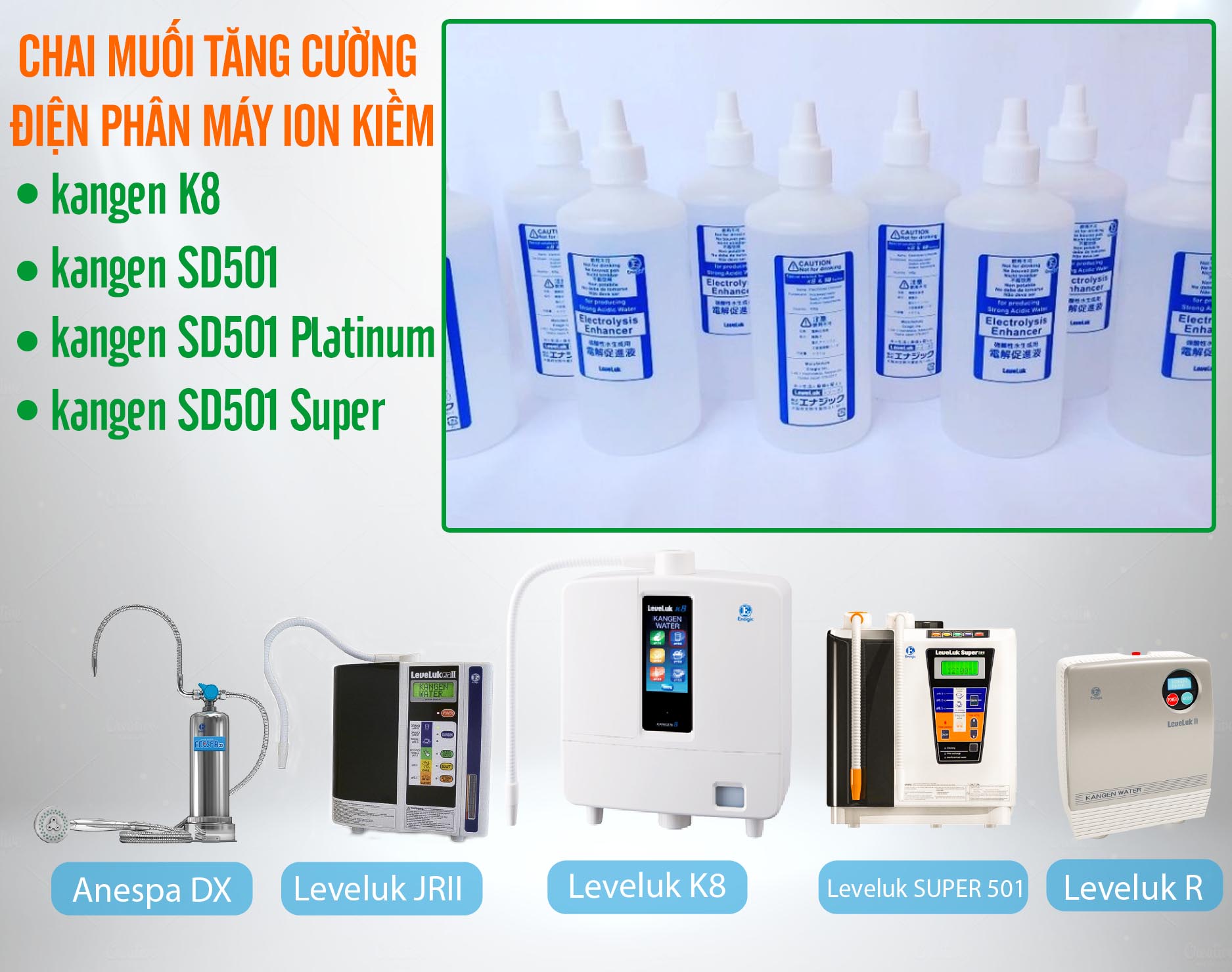 Chai muối tăng cường điện phân máy ion kiềm Kangen