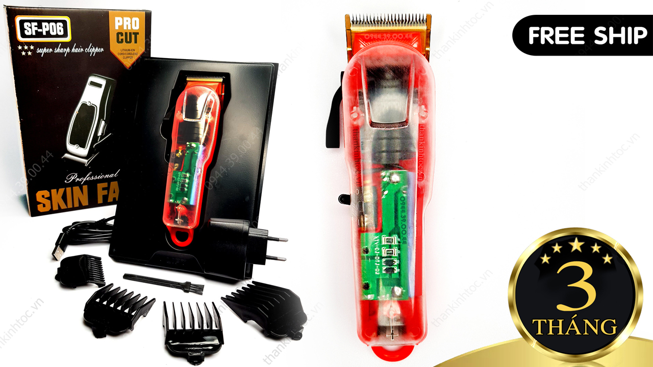 Tông đơ pin không dây lưỡi kép gold vàng Siêu bén chuyên nghiệp chính hãng Skin Fade P6