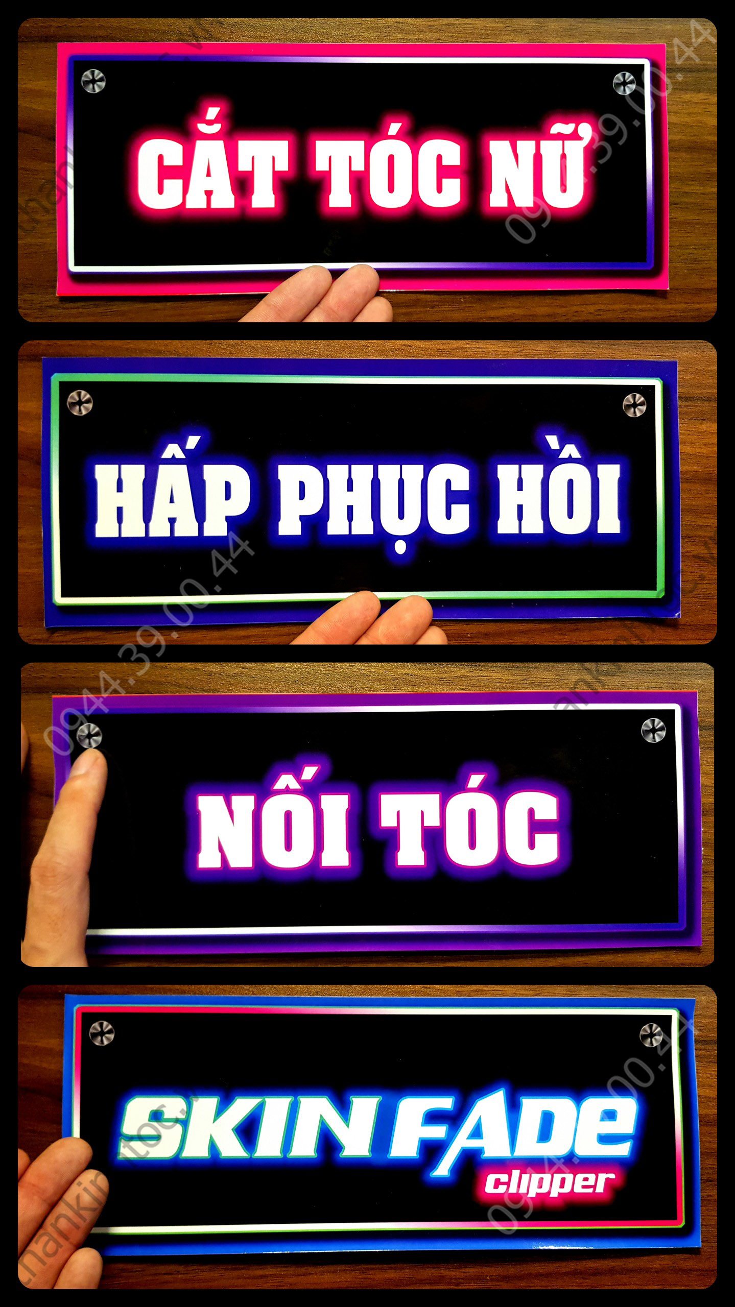 Bảng Decal giả Led các dịch vụ tiệm tóc