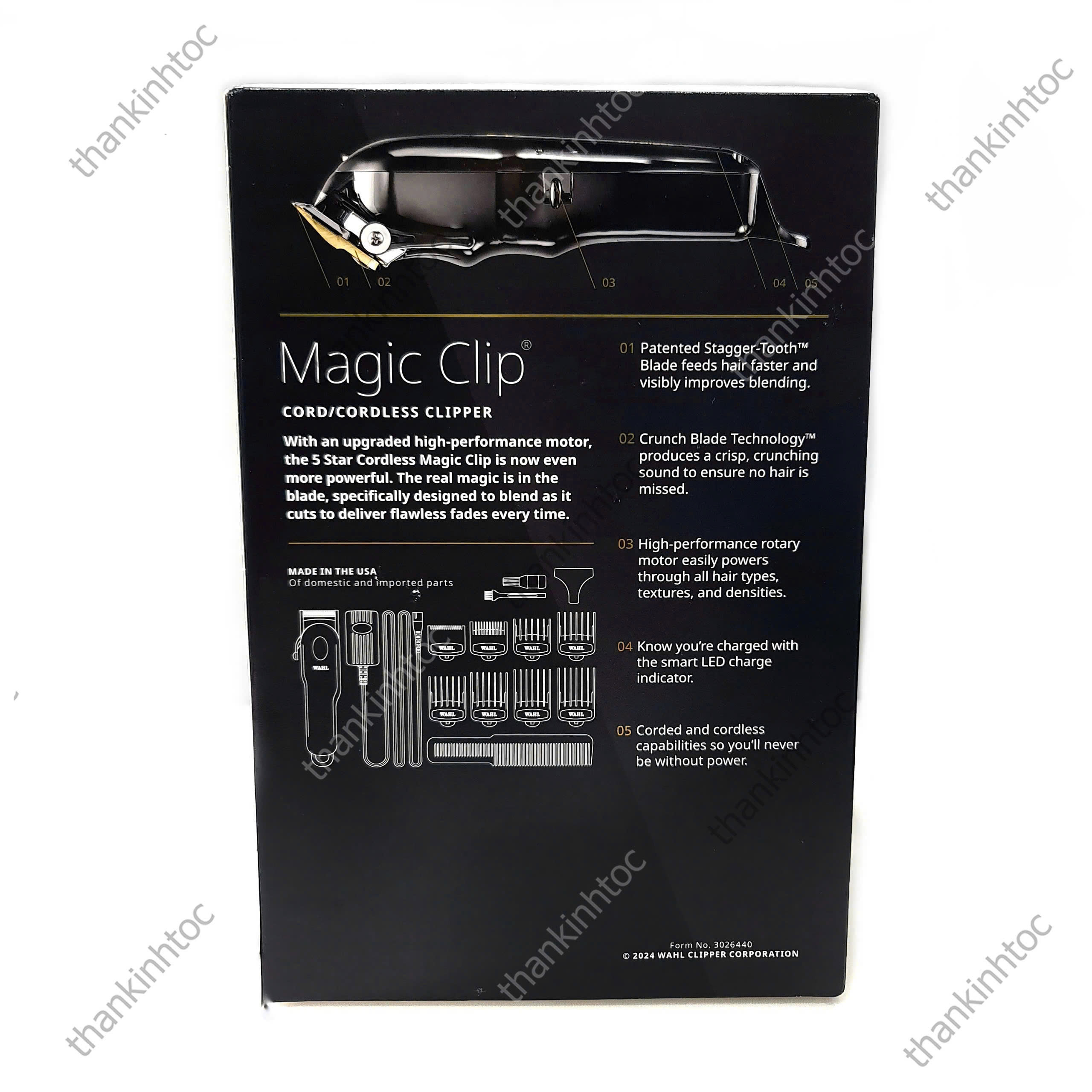 Tông Đơ Pin Lưỡi Kép Wahl Magic Black Chính Hãng USA
