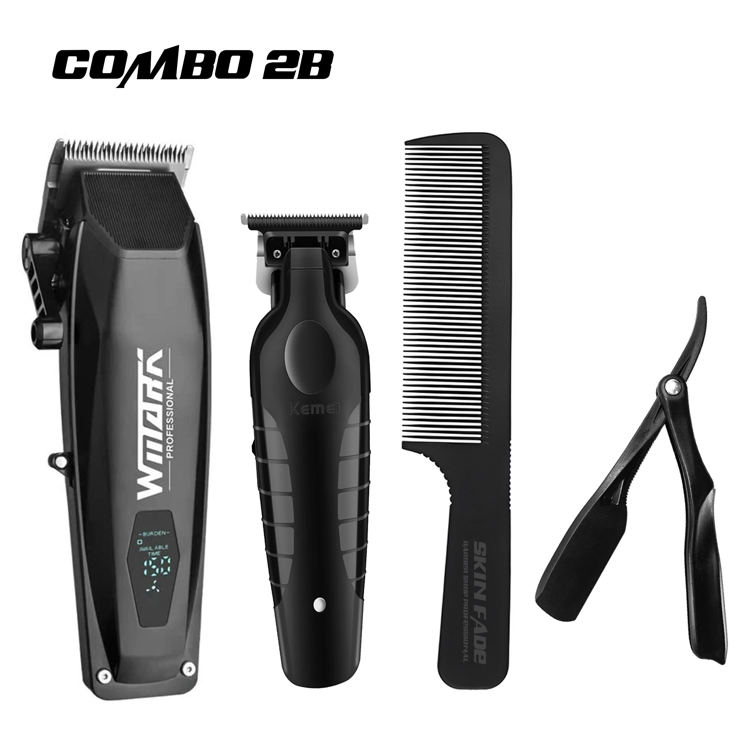 Combo 2B WMARK | Tông đơ pin NG-125 + Tông viền Skin Fade L10