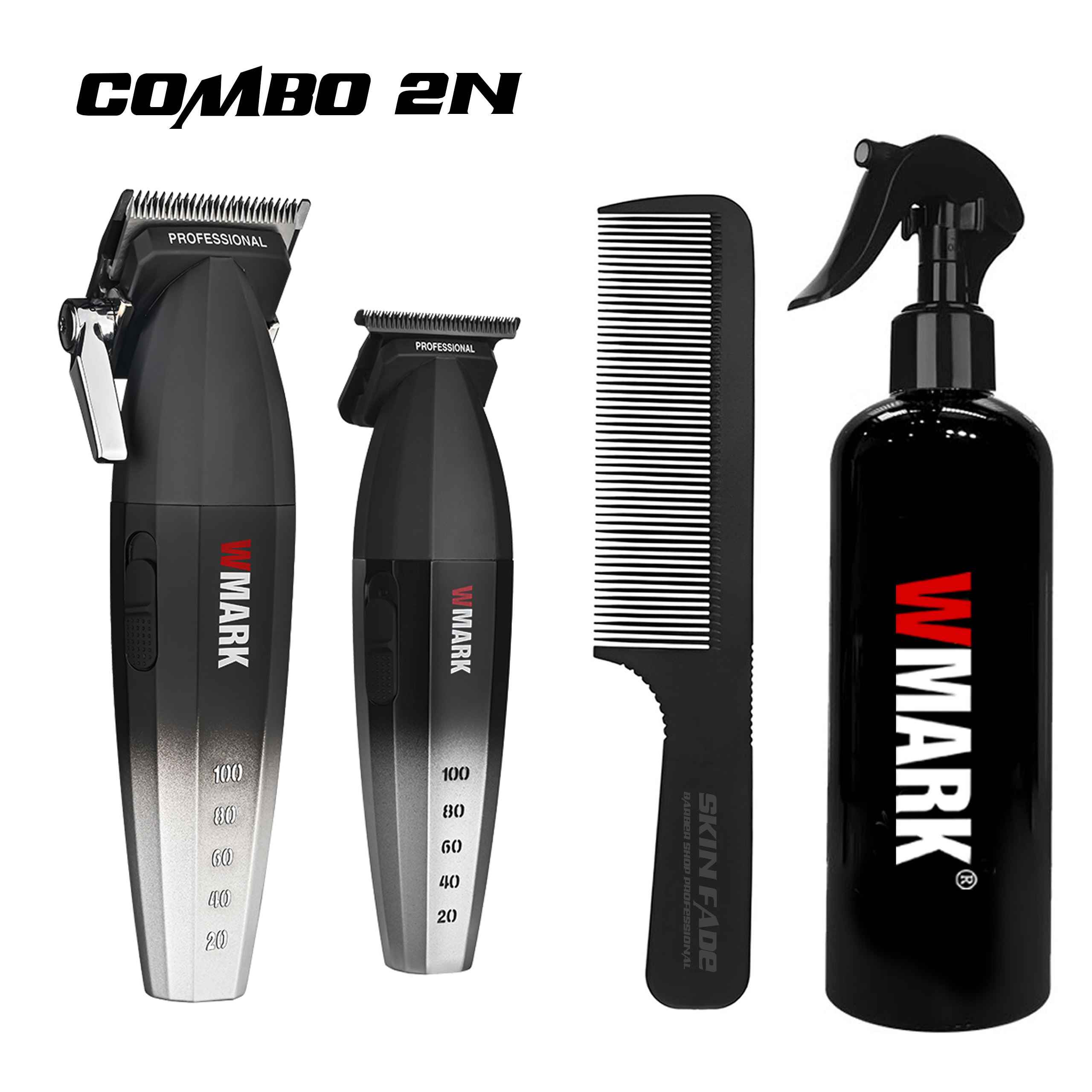 Combo 2N WMARK | Tông đơ pin NG-2038 Silver + Tông viền NG-325 Silver