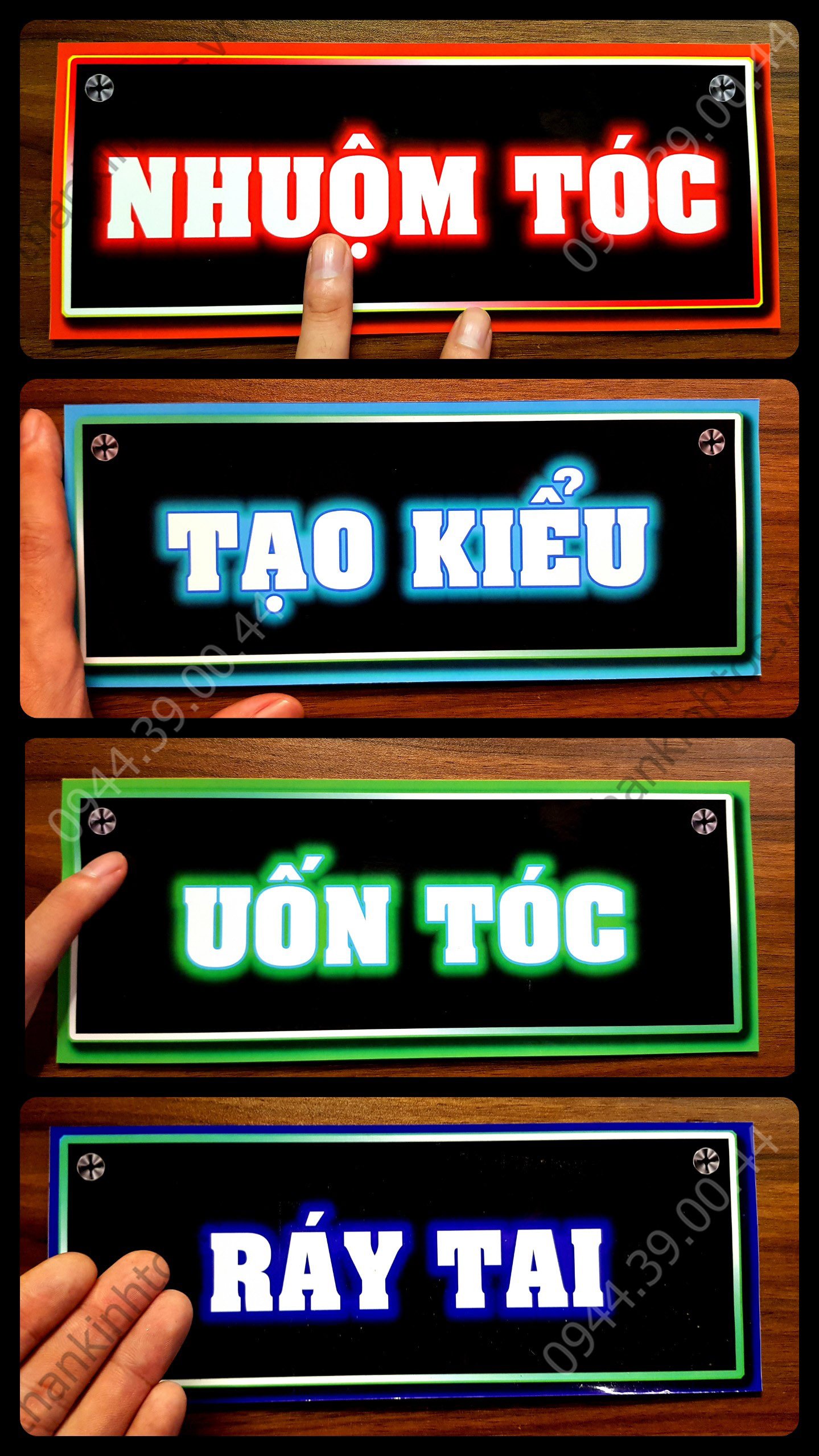 Bảng Decal giả Led các dịch vụ tiệm tóc