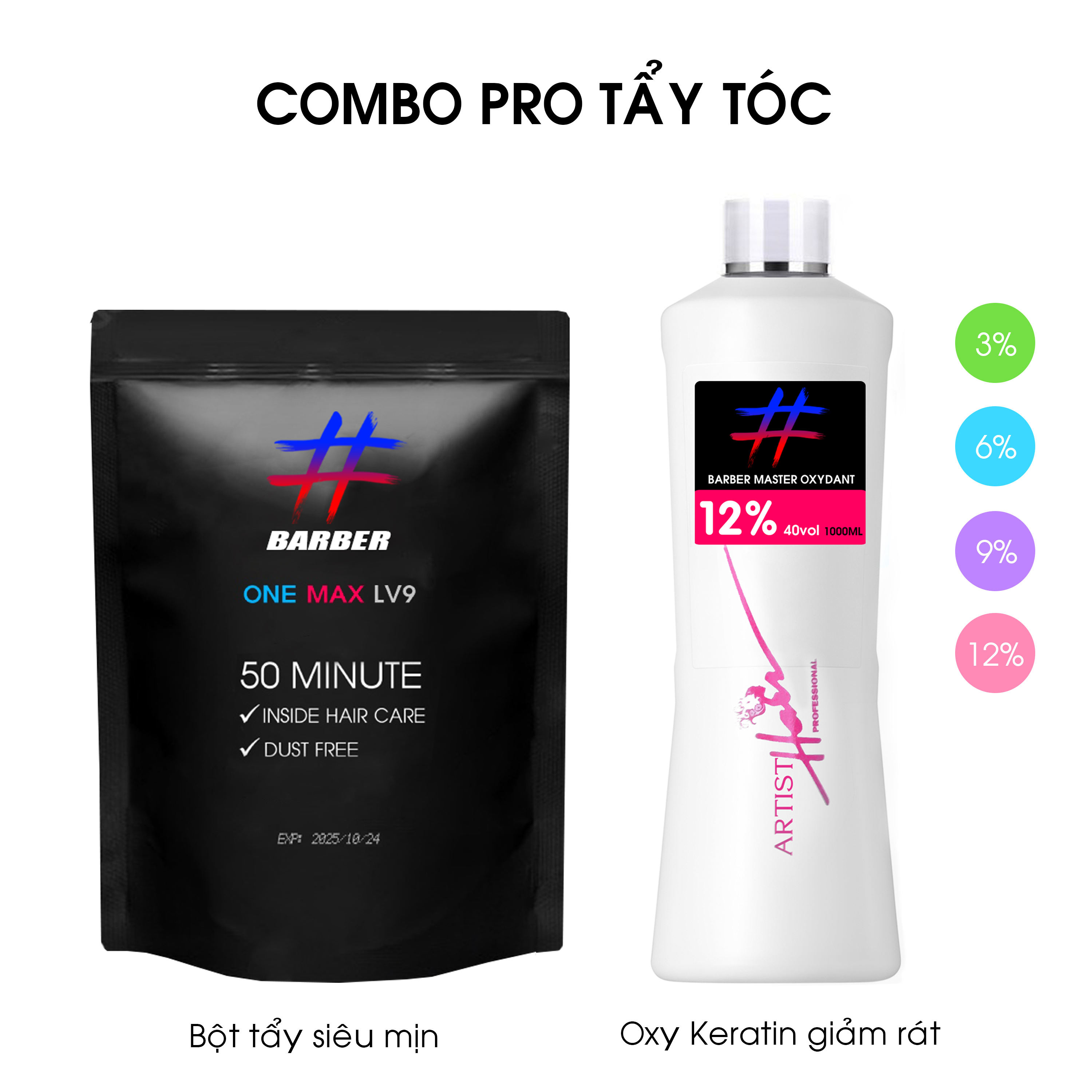Combo Pro Bột Tẩy Cực Mịn + Oxy Keratin Giảm Rát