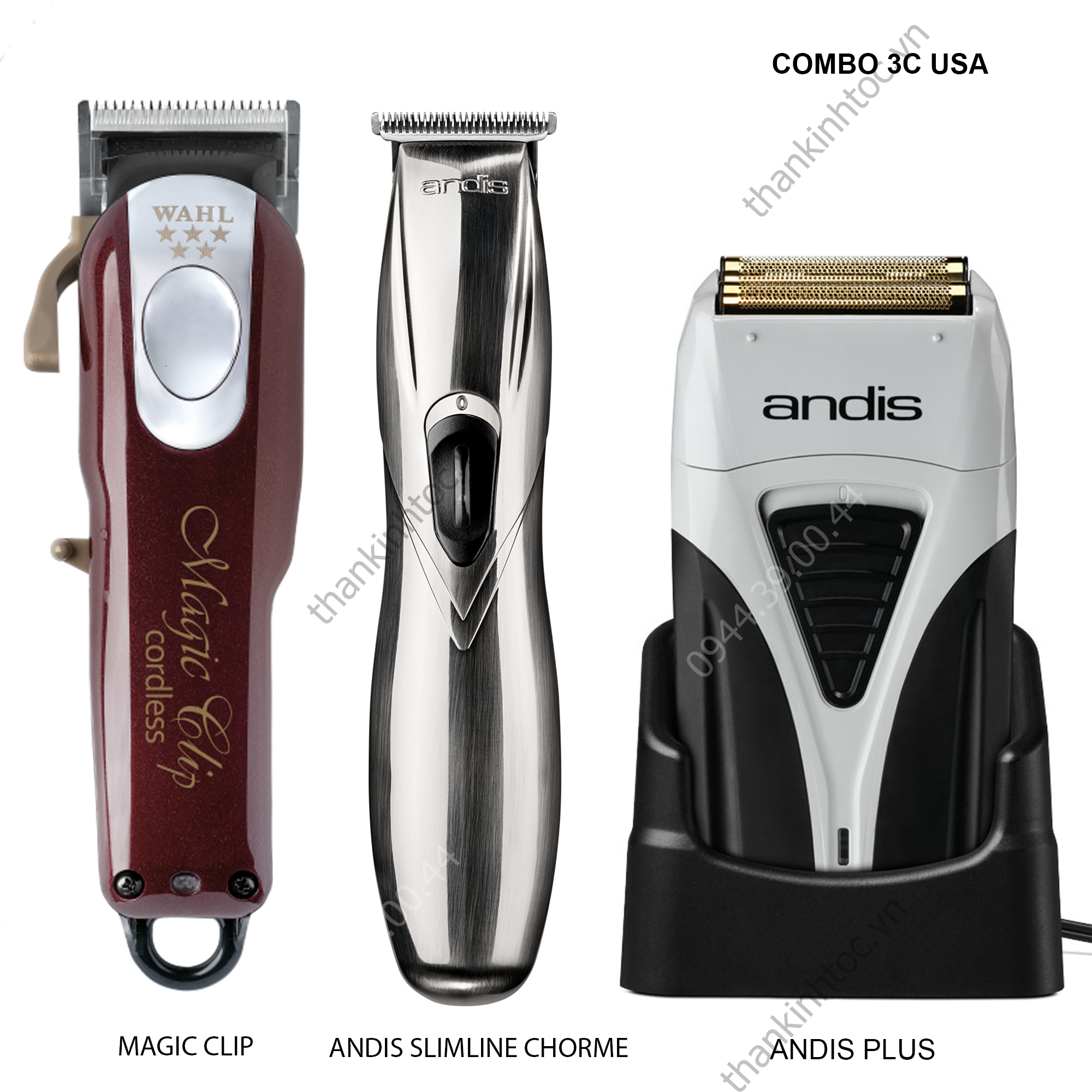 COMBO 3C USA l MAGIC CLIP + ANDIS SLIMLINE CHORME + ANDIS PLUS