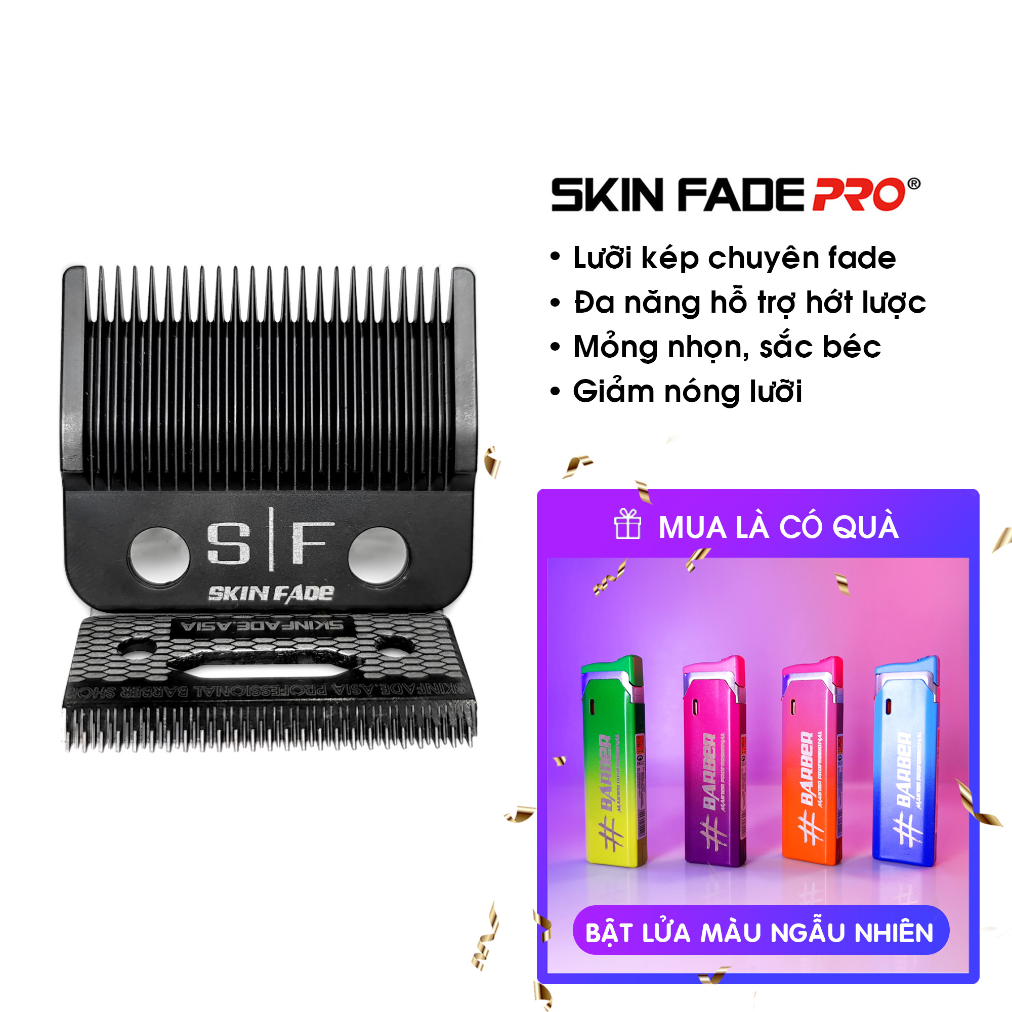 Bộ Lưỡi Kép Đa Năng SF Pro Black Chuyên Fade, Hớt Lược Chính Hãng