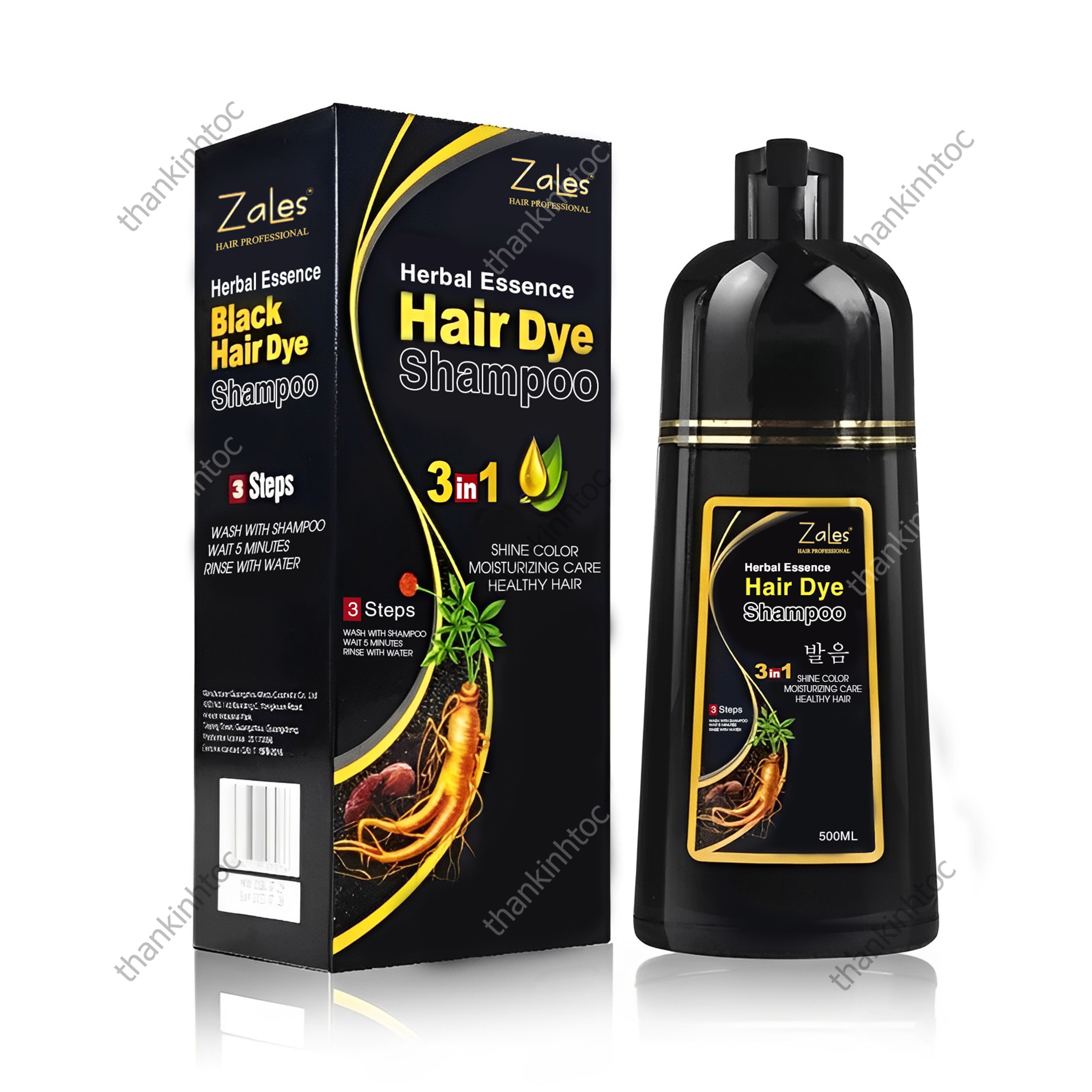 Dầu Gội Đen Phủ Bạc Không Dính Da Đầu - Thảo Dược Nhân Sâm Hàn Quốc Chính Hãng 500ML