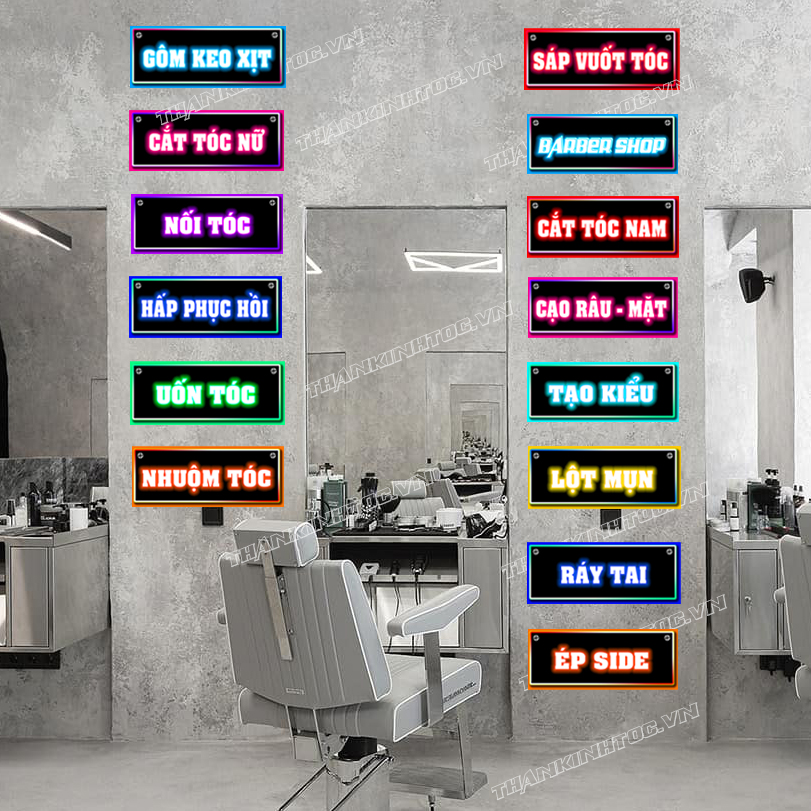 Bảng Decal giả Led các dịch vụ tiệm tóc