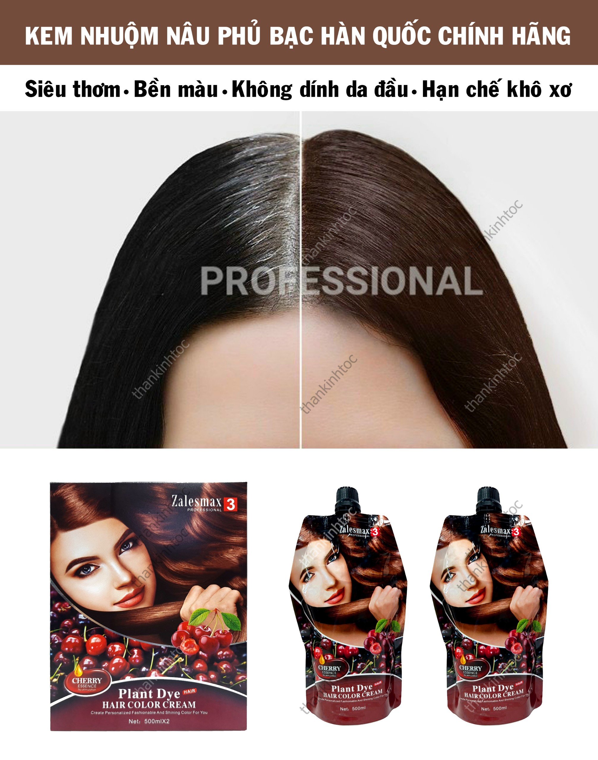 Kem Nhuộm Nâu Phủ Bạc Cherry Siêu Thơm Không Dính Da Đầu Hàn Quốc Chính Hãng