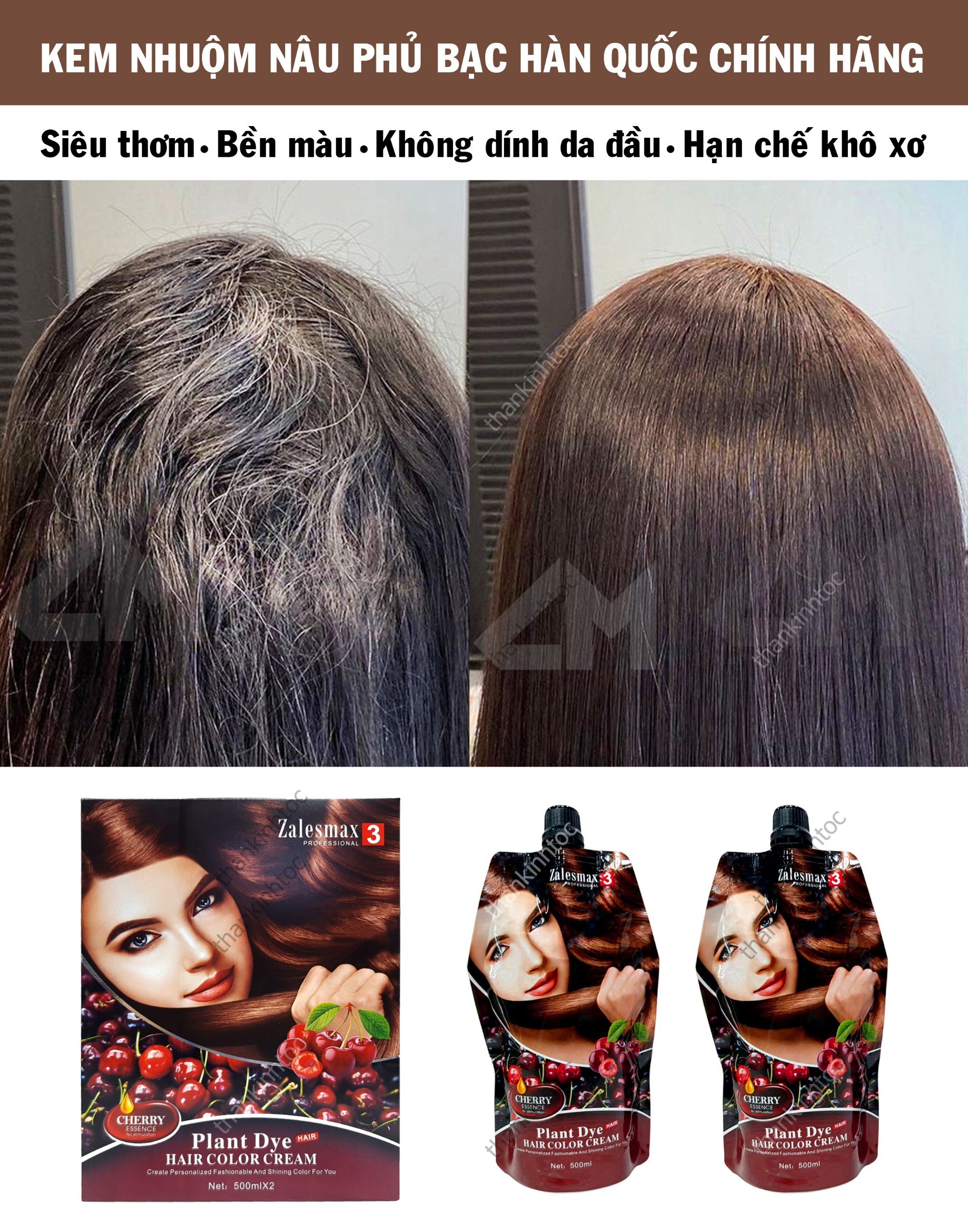 Kem Nhuộm Nâu Phủ Bạc Cherry Siêu Thơm Không Dính Da Đầu Hàn Quốc Chính Hãng