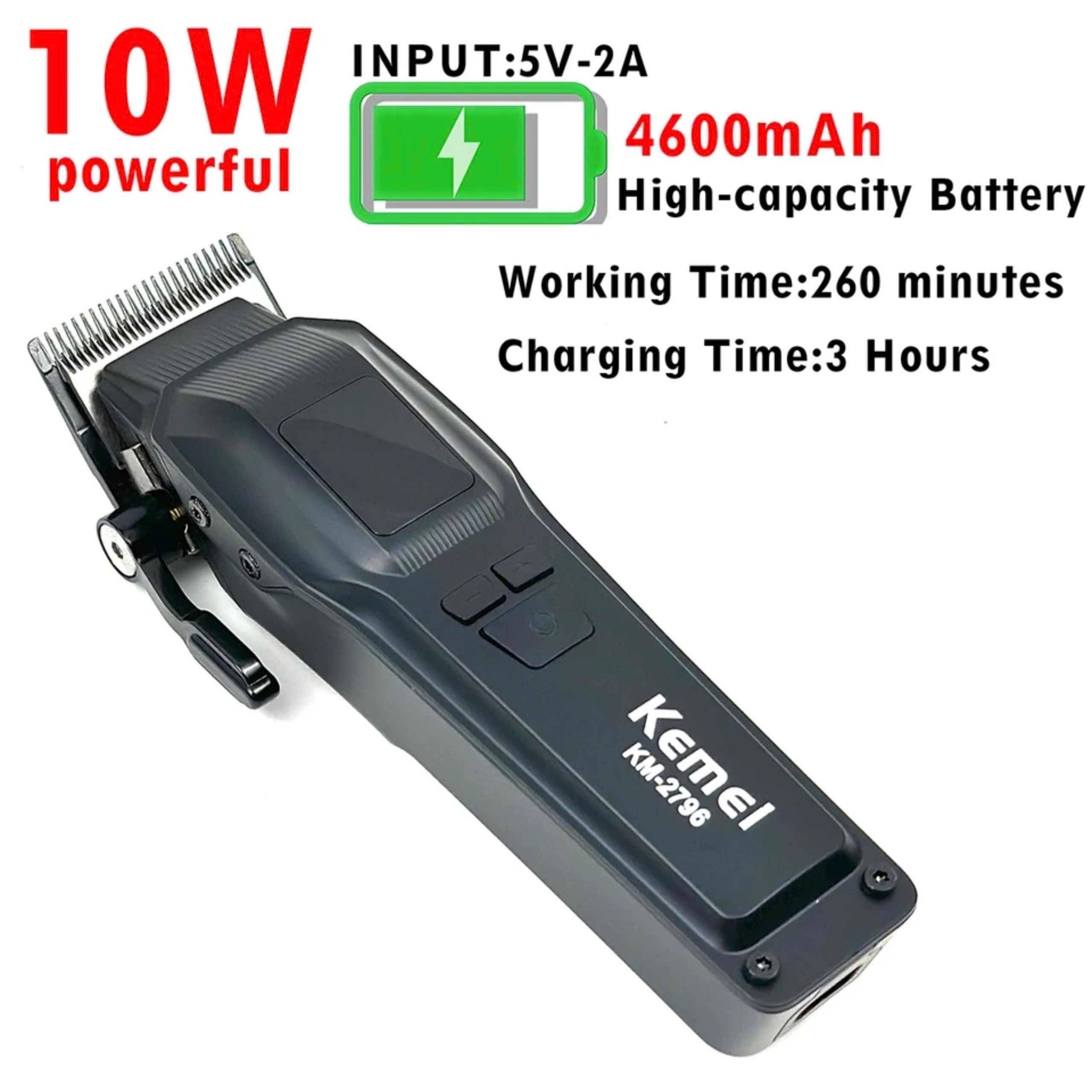 Tông Đơ Pin Cắt Tóc Từ Tính Kemei KM-2796 Chính Hãng