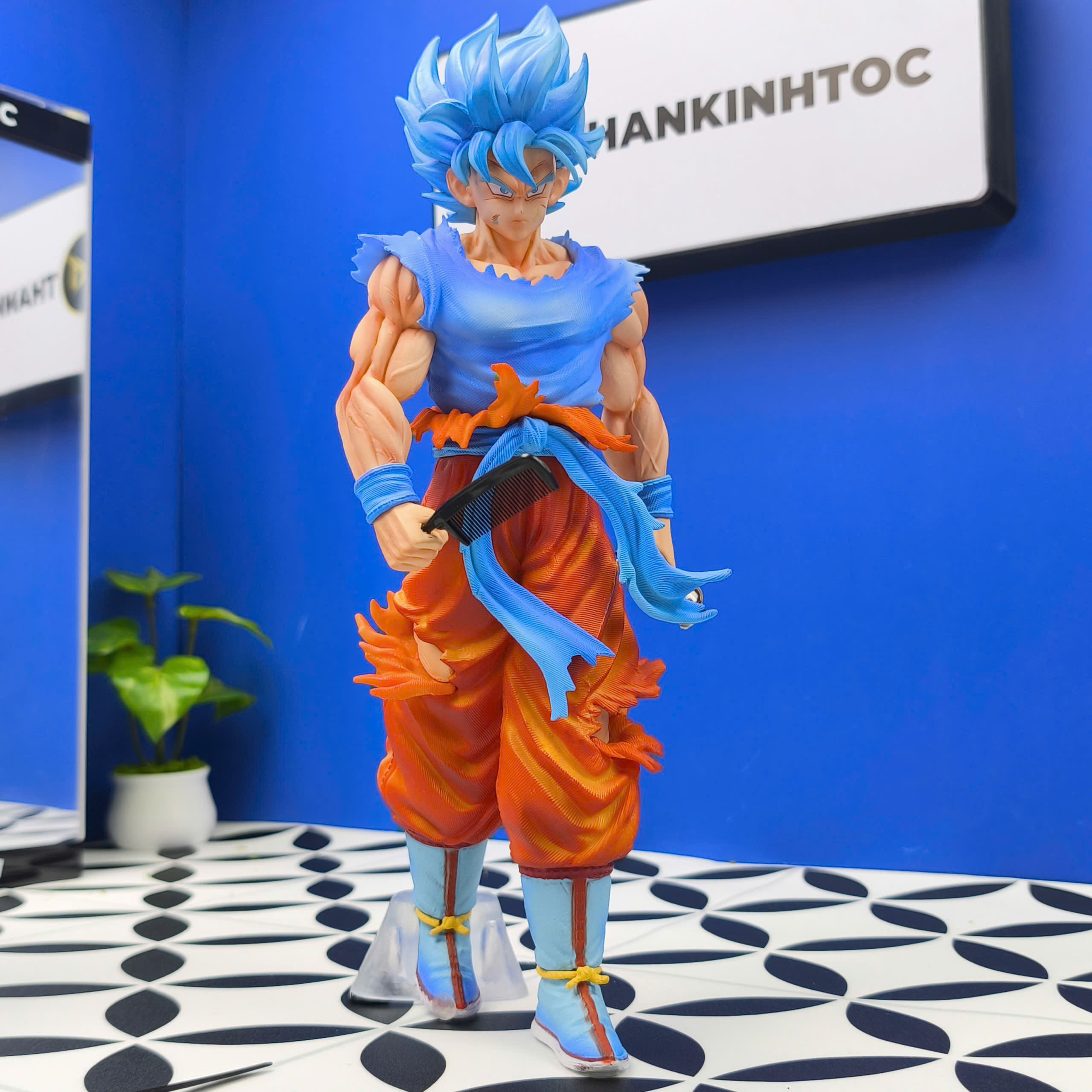 Mô Hình Tiệm Tóc Barber Son Goku Super Saiyan Blue Decor Cao 30cm