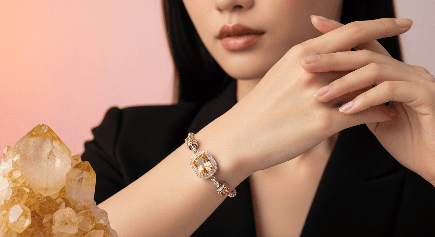 Bí Mật Năng Lượng Đá Citrine Vàng Trên Charm Bạc - DNJ Silver