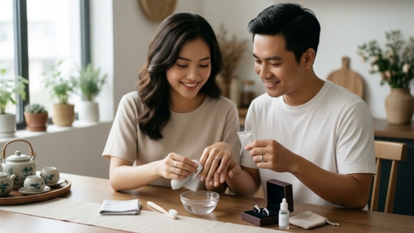 Cách bảo quản nhẫn cưới bạc luôn sáng bóng, không bị đen