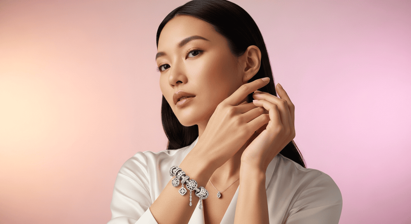 Cách Phối Vòng Charm Với Trang Phục Lụa Cao Cấp - DNJ Silver