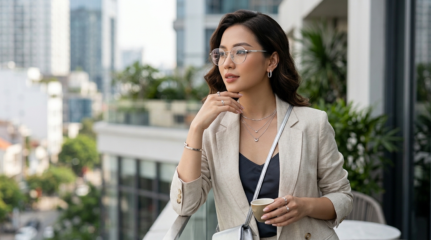 Bí Quyết Phối Trang Sức Bạc Với Kính Mắt Đẹp Hút Mắt