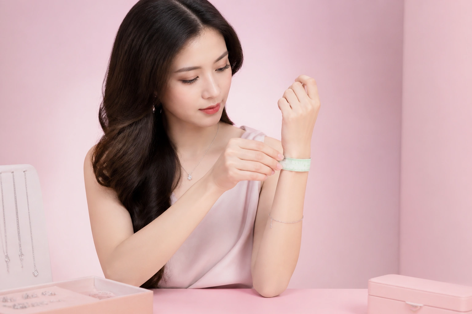 Ảnh thực tế hướng dẫn cách quấn tờ tiền quanh cổ tay để đo size