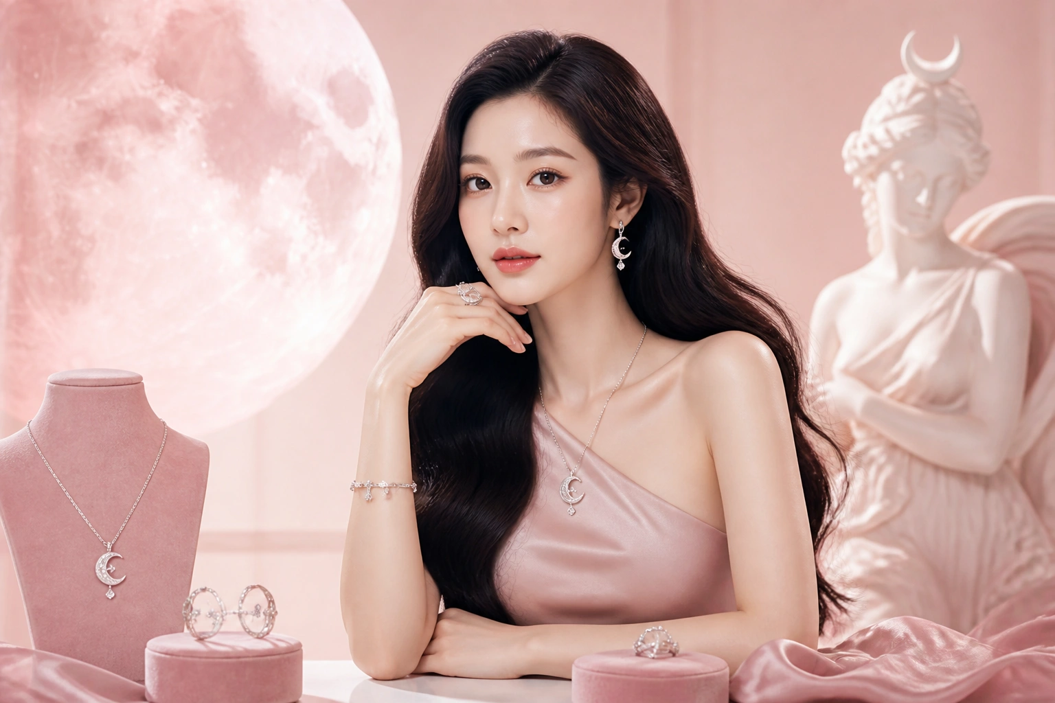 Biểu tượng nữ thần mặt trăng và trang sức bạc cổ điển