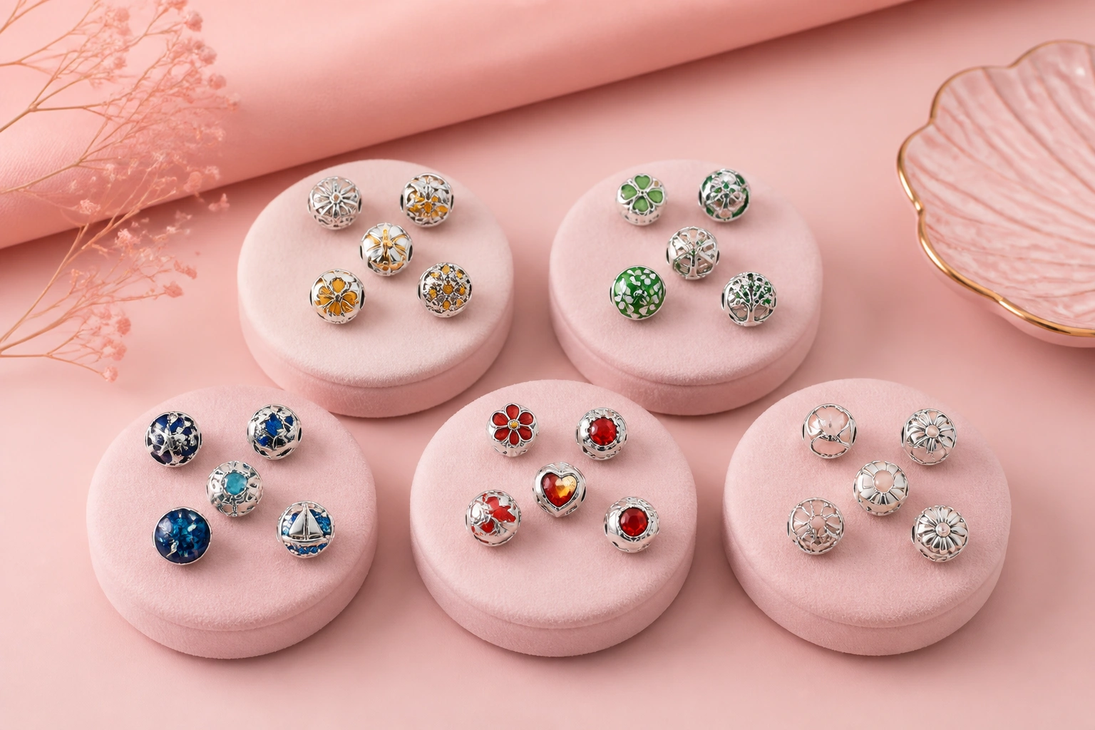 Bộ sưu tập các hạt Charm DNJ phân loại theo 5 nhóm hành Kim - Mộc - Thủy - Hỏa - Thổ