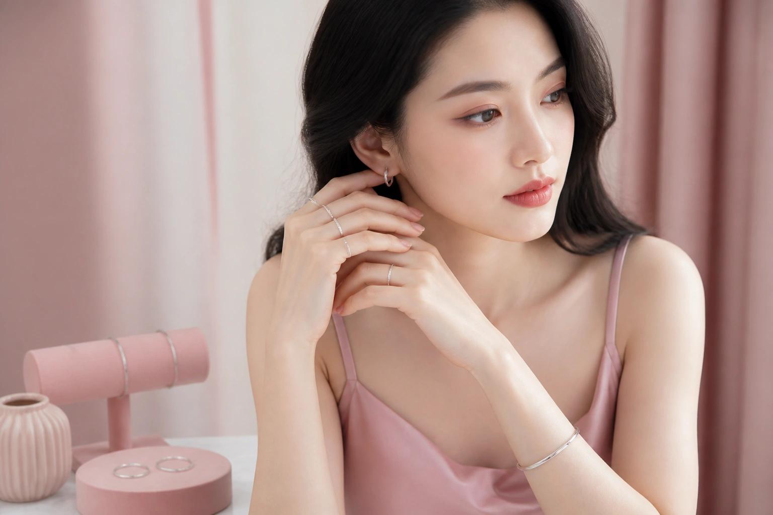 Bộ sưu tập nhẫn bạc và vòng tay Minimalist với thiết kế trơn thanh mảnh
