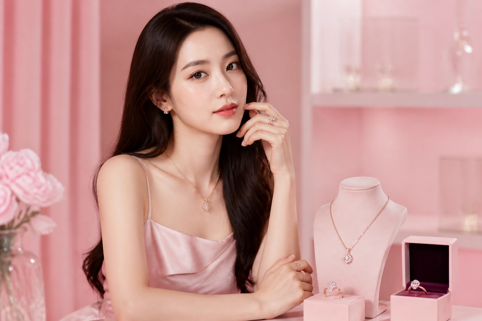 Bộ sưu tập nhẫn và dây chuyền bạc xi vàng hồng lấp lánh tại DNJ Silver