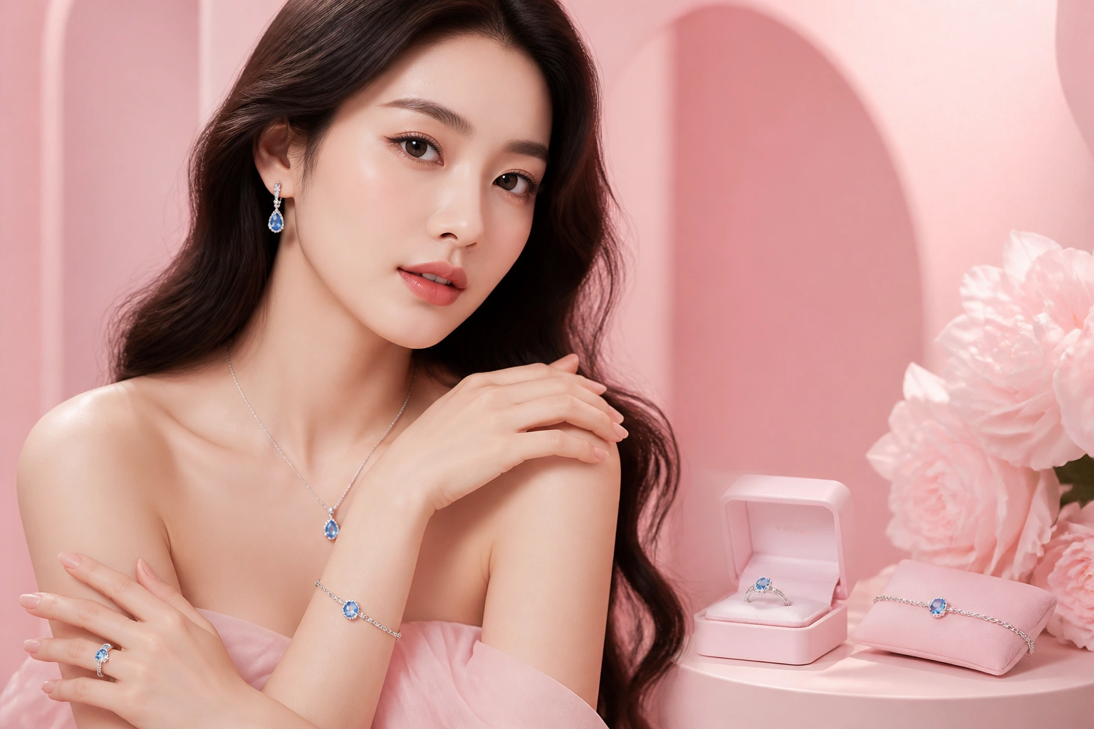 Bộ sưu tập trang sức bạc đính đá topaz xanh huyền bí