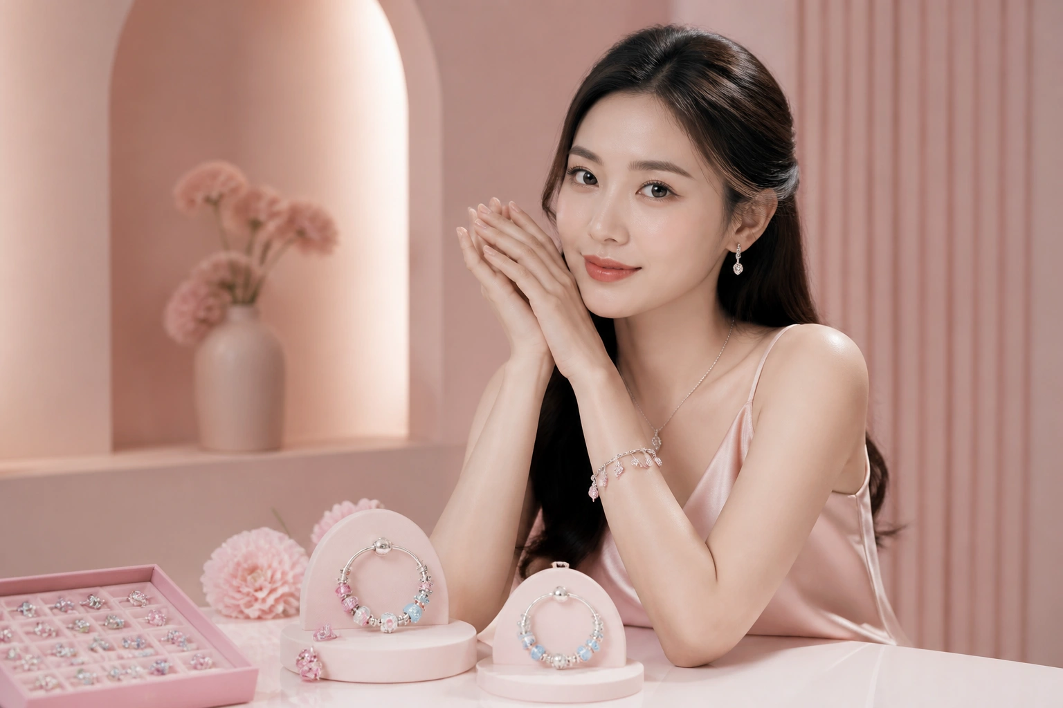 Bộ sưu tập vòng charm bạc S925 tông hồng và xanh pastel tại DNJ Silver