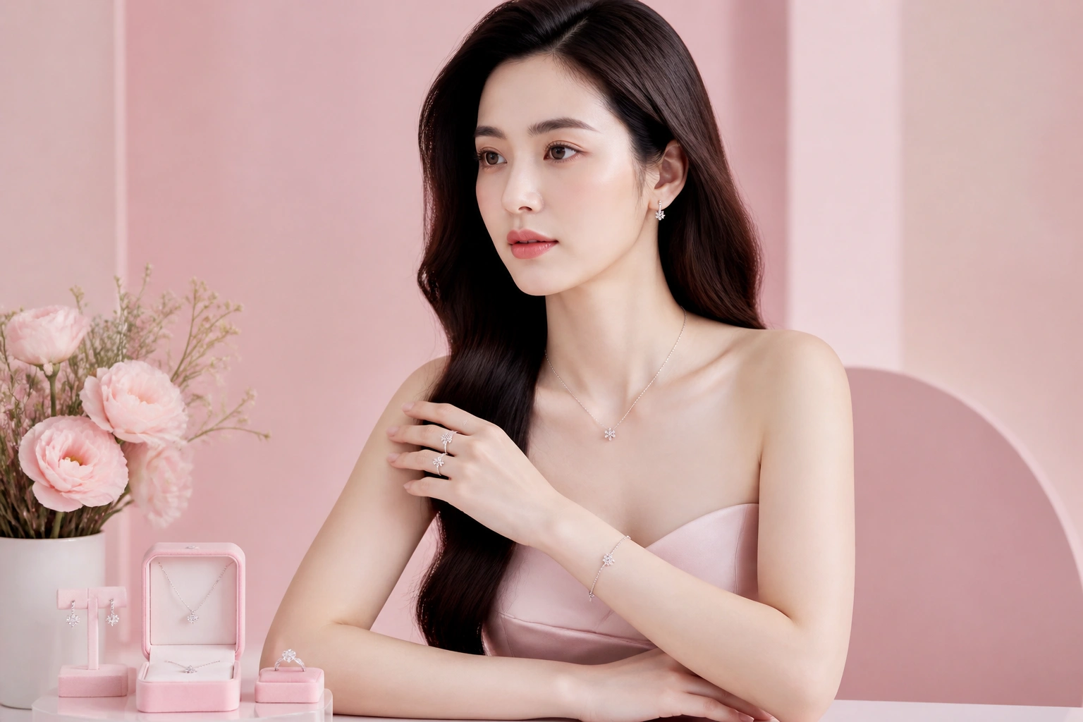 Bộ trang sức bạc S925 thiết kế mảnh mai tôn vinh nét duyên dáng