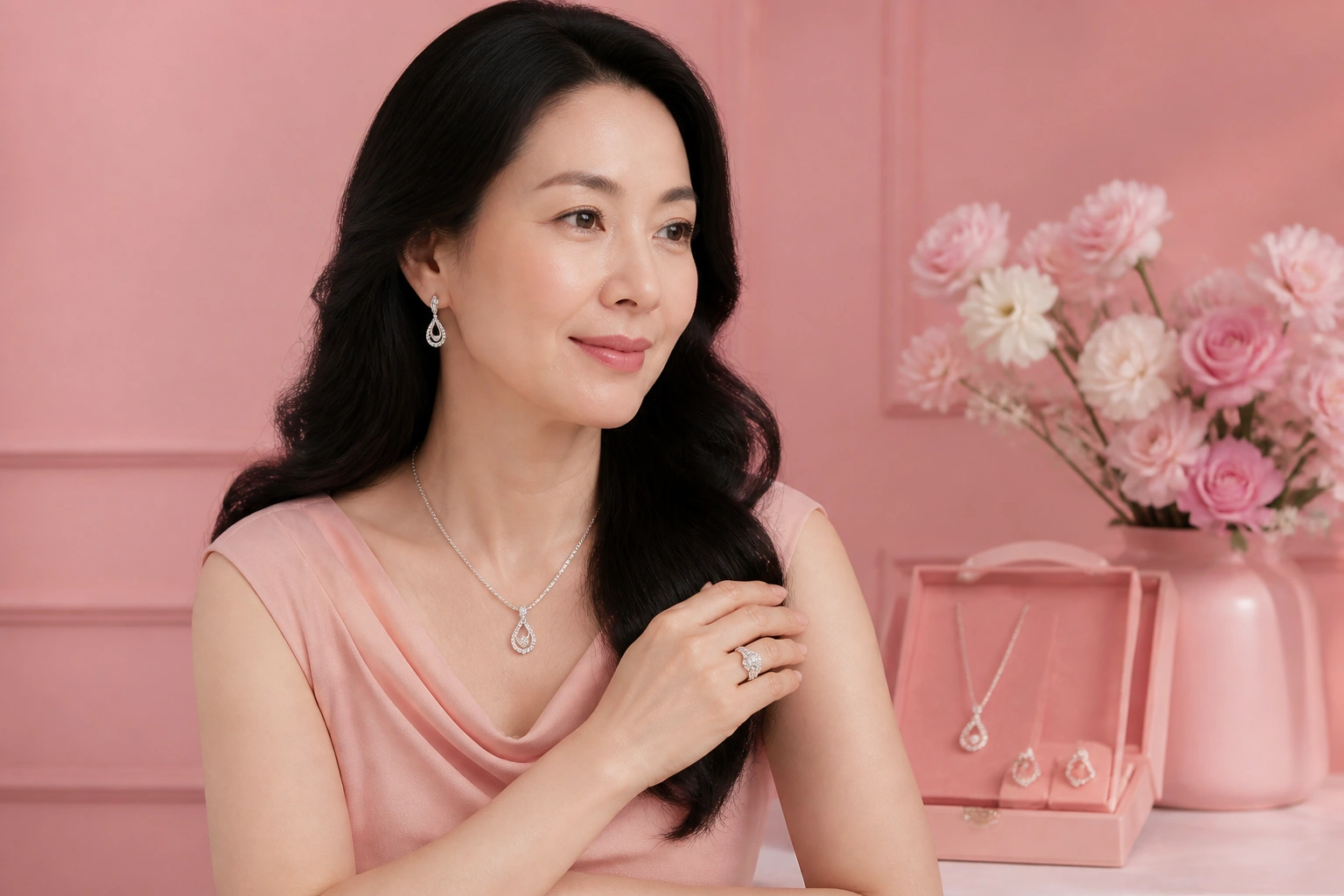 Bộ trang sức bạc ý thiết kế quý phái dành cho phụ nữ trung niên