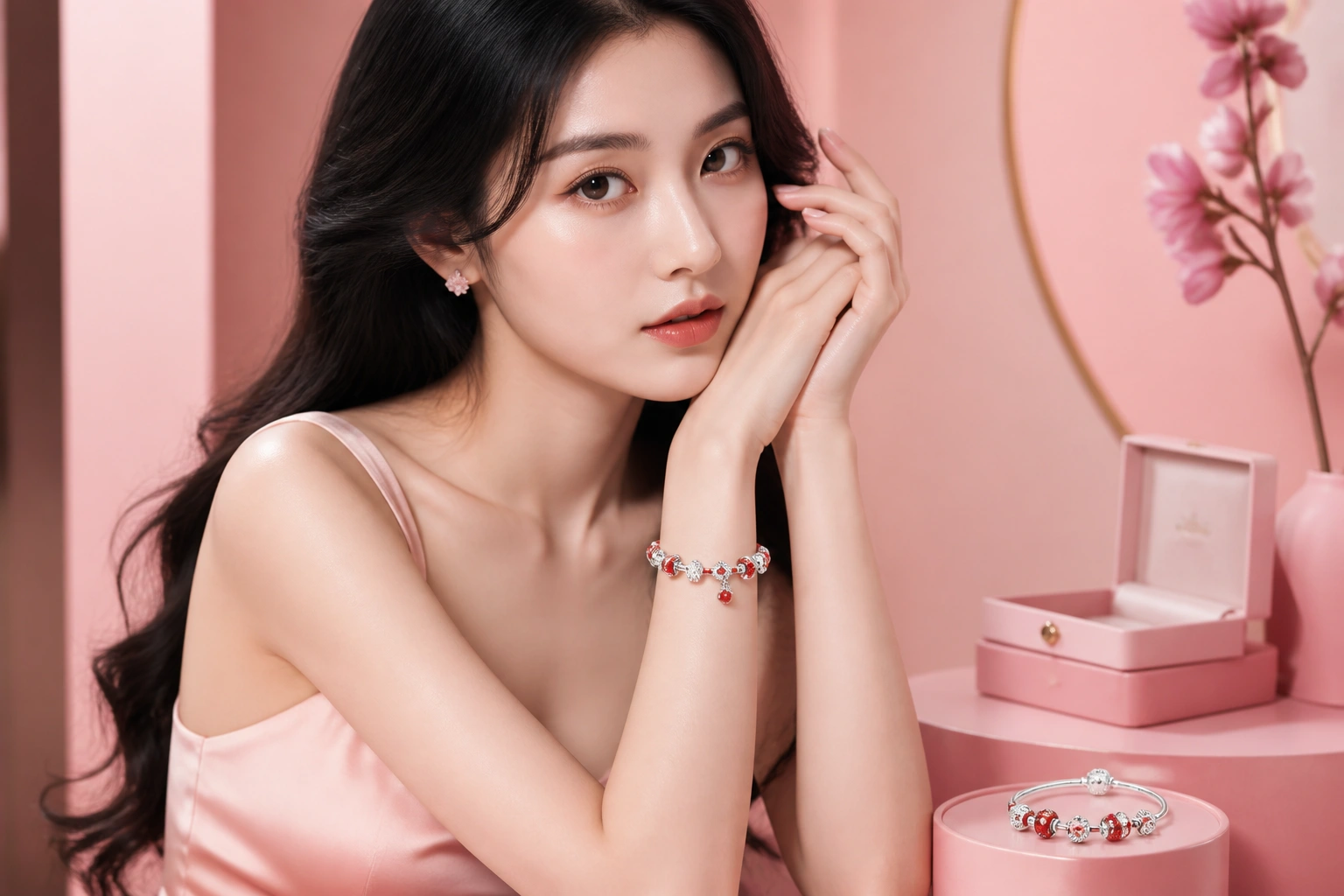 Bộ vòng tay charm bạc S925 với sắc đỏ rực rỡ cho người thiếu hỏa