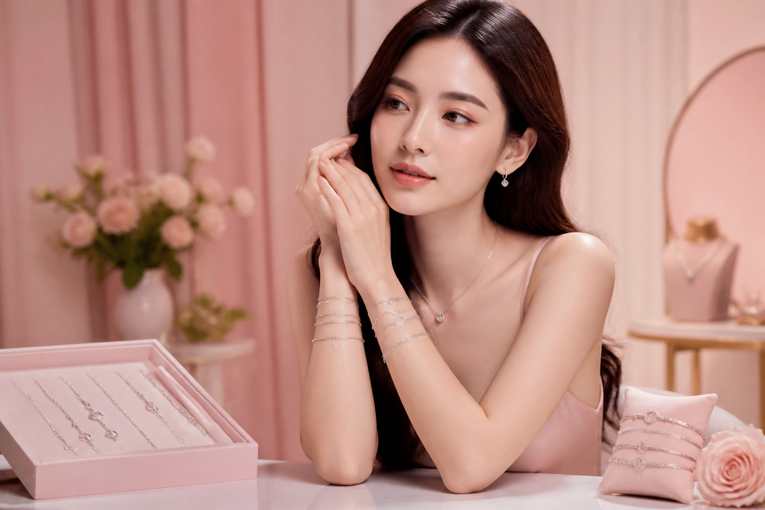 Bộ vòng tay phối mix đối xứng dành cho quý cô thiên bình tại DNJ Silver