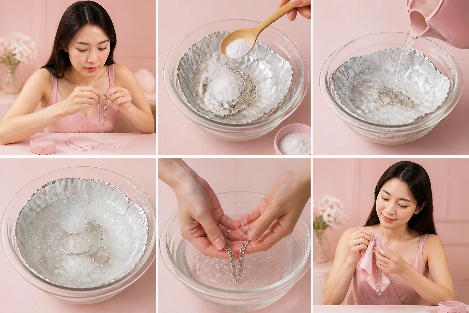 Các bước thực hiện phục hồi bạc đen bằng baking soda và giấy nhôm