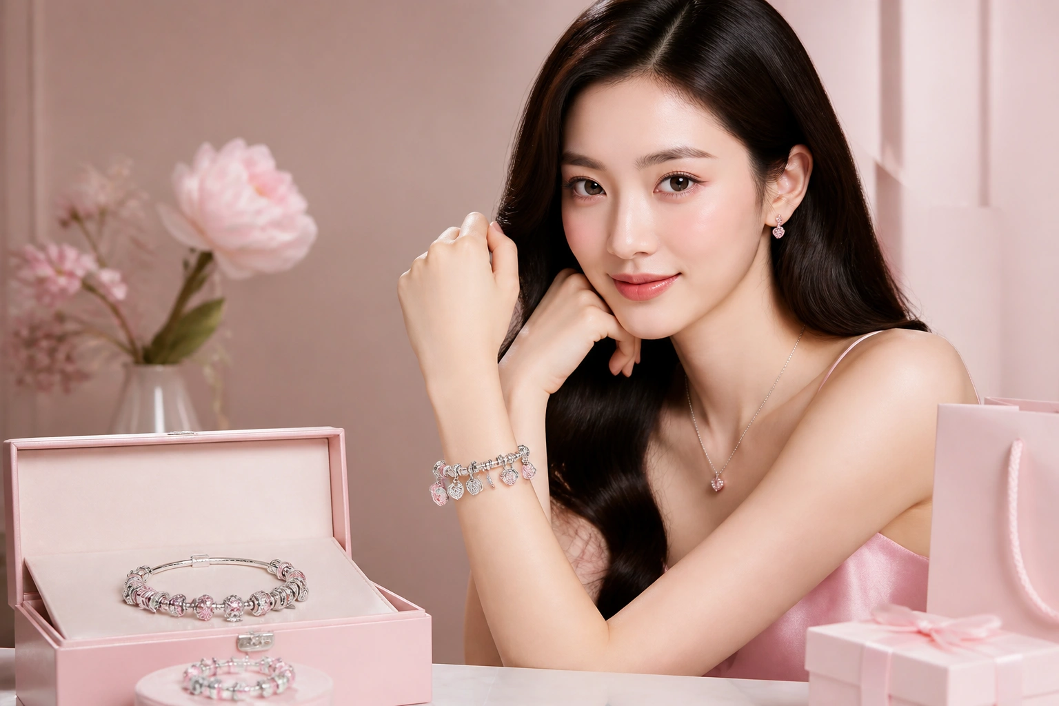 Ác mẫu vòng charm bạc S925 phủ bạch kim trẻ trung tại DNJ Silver